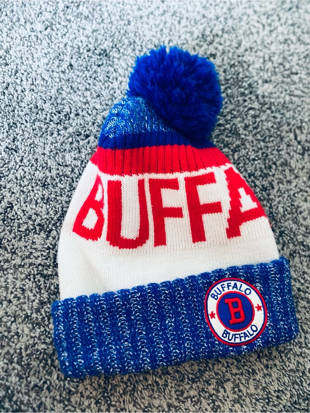 Buffalo Pom Beanie Hat in Blue, Red & White One Size Winter NFL GoBills Football